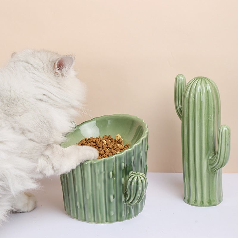 Cactus-shaped Ceramic Cat Bowls